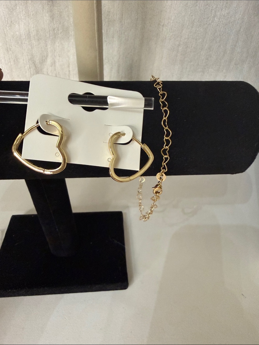 Gold Heart Hoop Earrings and Chain Bracelet Set